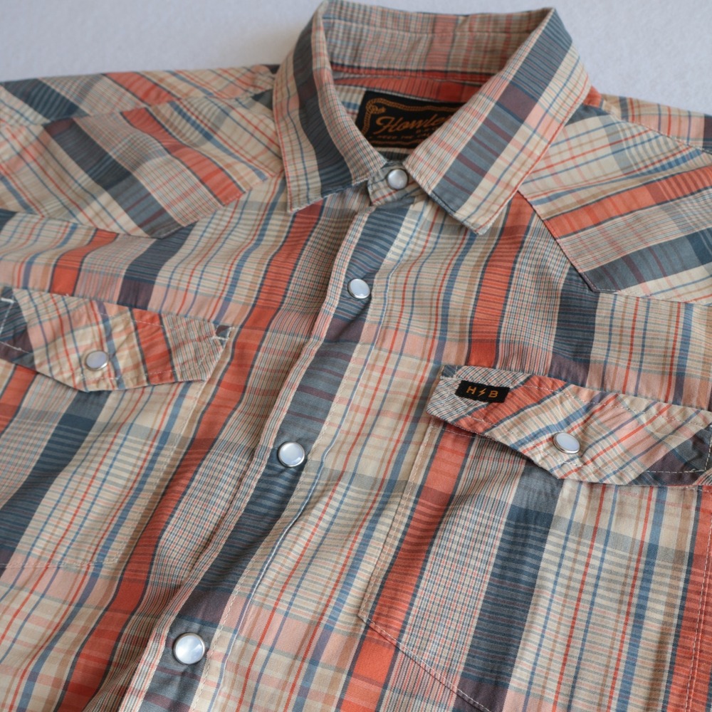Howler Brothers Mens Size Large H Bar B Snap Shirt Pearl Snap Plaid Short Sleeve - Picture 2 of 12